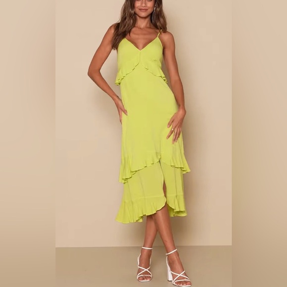 Lulus Dresses & Skirts - Lulus Island Time Lime Green Ruffled Midi Dress